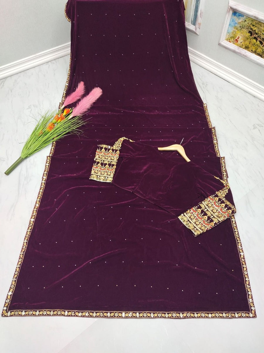 Presenting New Designer Heavy Pure Velvet Party Wear Saree Collaction.