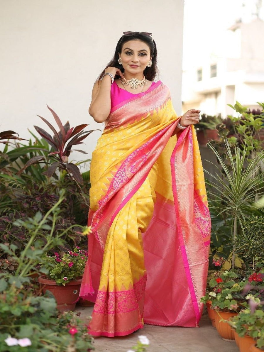 PRESENTING LICHI SILK BANARASI SAREE WITH WEAVING WORK.