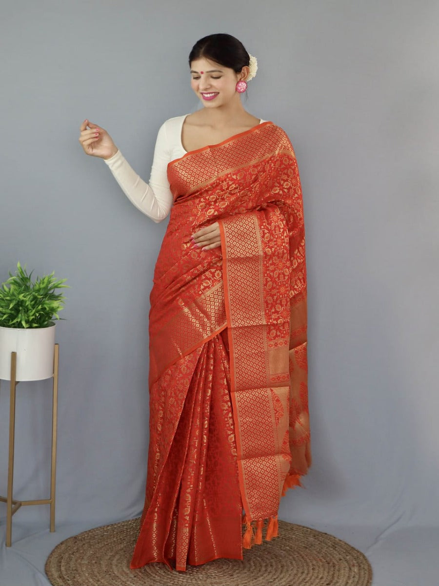 PURE PATOLA SILK SAREE WITH ALL OVER CONTRAST PATOLA WEAVED.