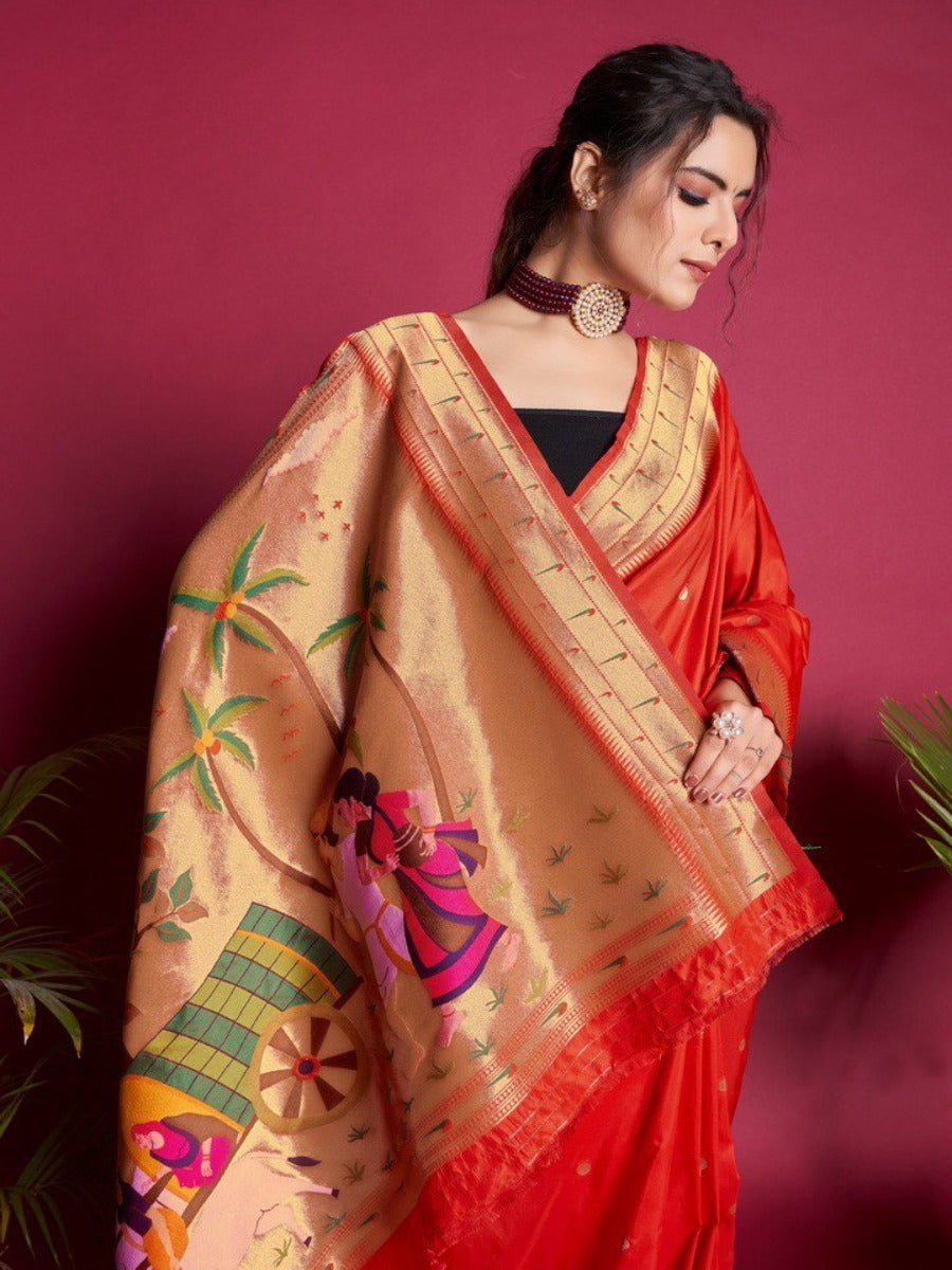 FARMING FIGURE BIGGER ZARI WEAVING PALLU IN FRIST TIME IN PAITHANI SAREE.