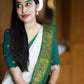 Pooja Special Lichi Silk Banarasi Saree With Green Kanjiwaram Figure.