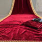 NEW DESIGNER PARTY WEAR MAROON VELVET SAREE WITH HEAVY CORDING SEQUENCE EMBROIDERED WORK WITH WORK BLOUSE