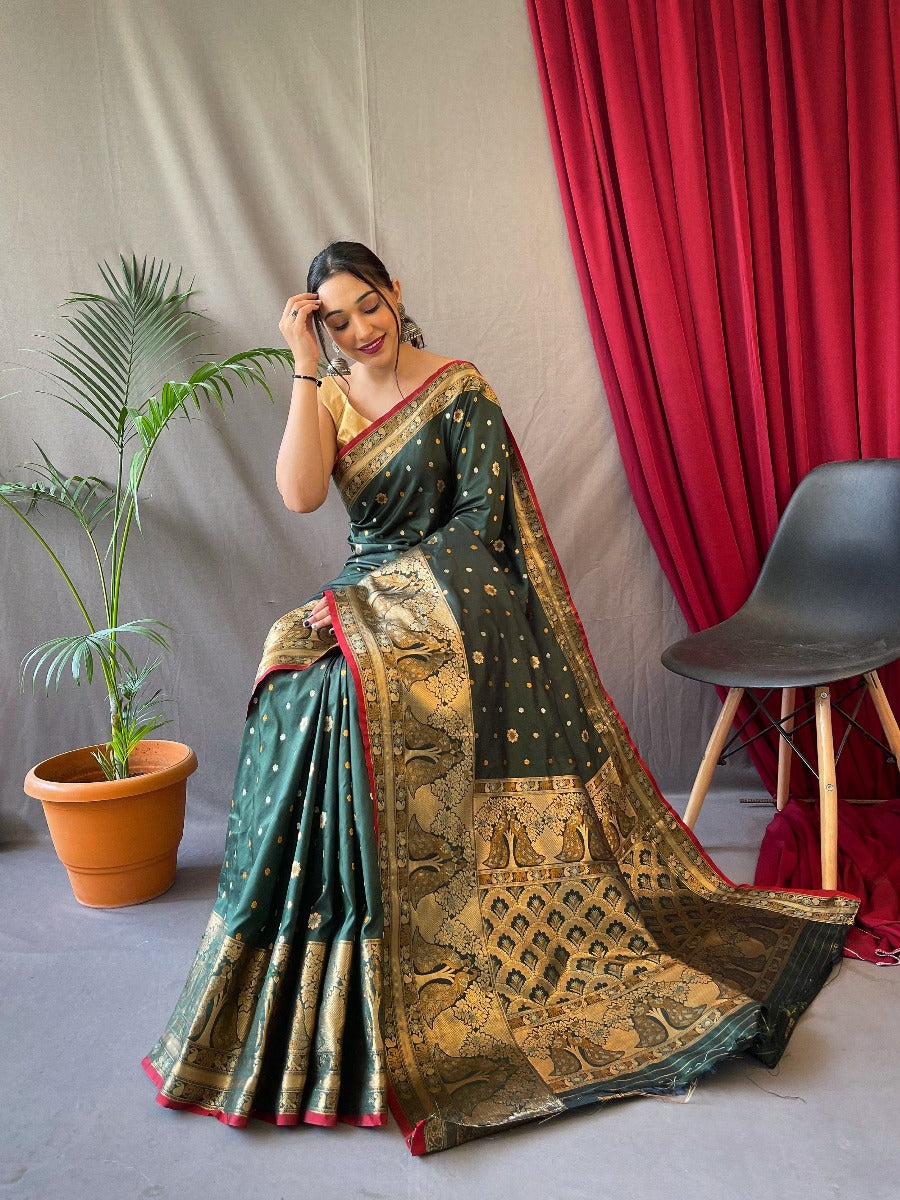 Pure soft silk kanchipuram saree with silver and gold zari weaved.