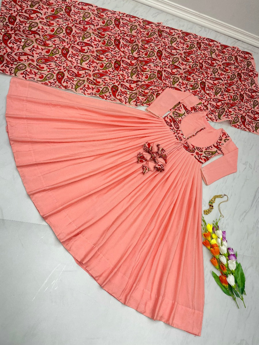 PRESERNTING NEW FANCY DIGITAL PRINTED GOWN WITH EMBROIDERY WORK –  Prititrendz