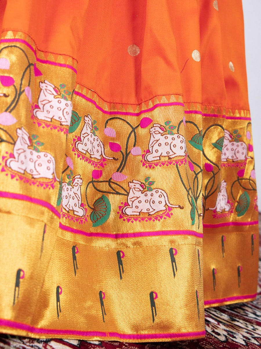 Buy Orange Patola-Paithani Print Silk Festive Lehenga With Choli From  Ethnic Plus