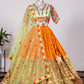 New Designer Wedding Orange Lehenga With Thread Embroidery Work And Handwork Blouse With a Beautiful Organza Dupatta.