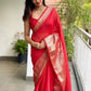 Launching Red Panel Lichi Silk Banarasi Saree.