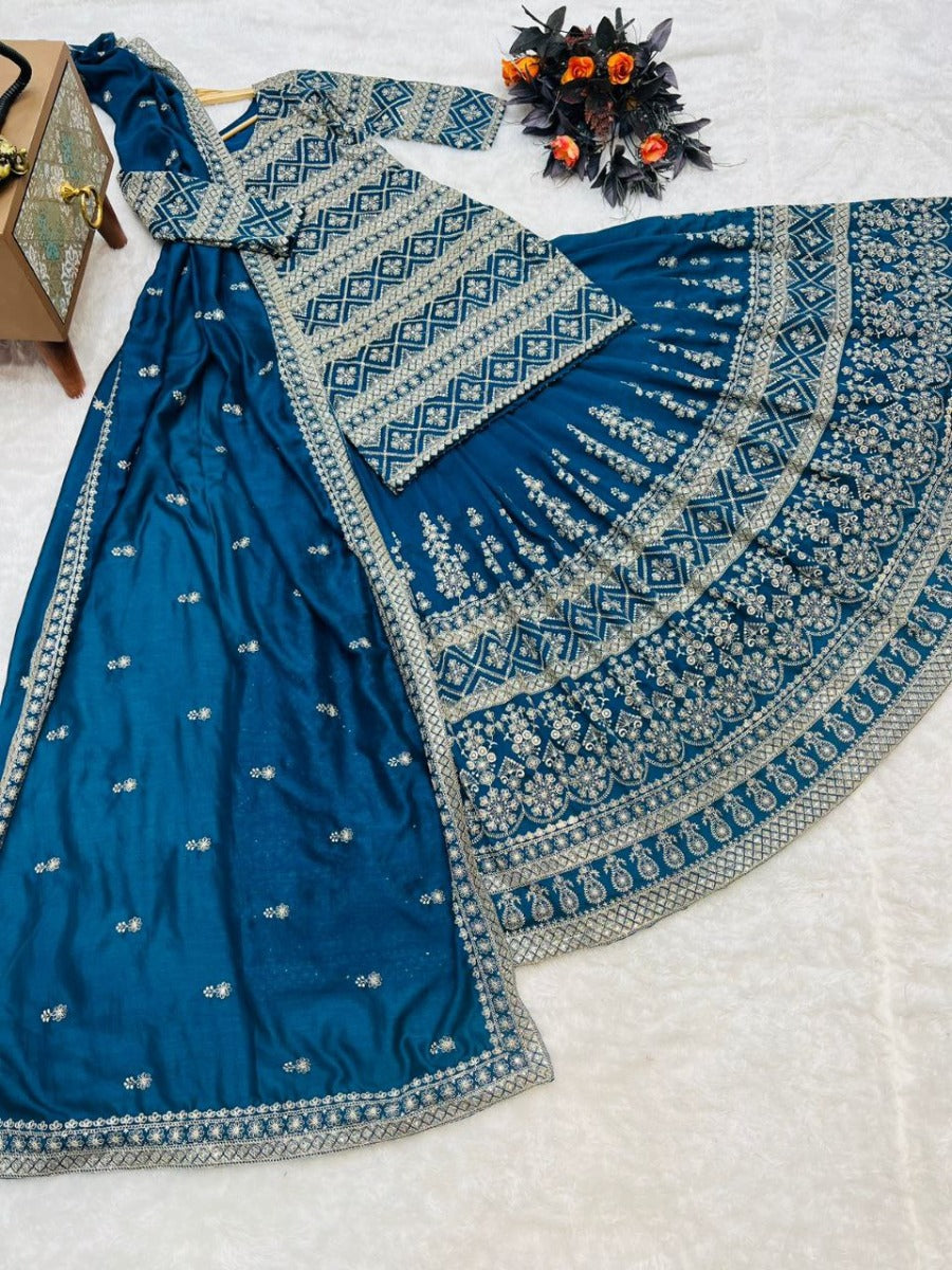 Launching New Designer Wedding Wear Look Siqunce Embroidery Work Top-Lehenga & Dupatta Set.