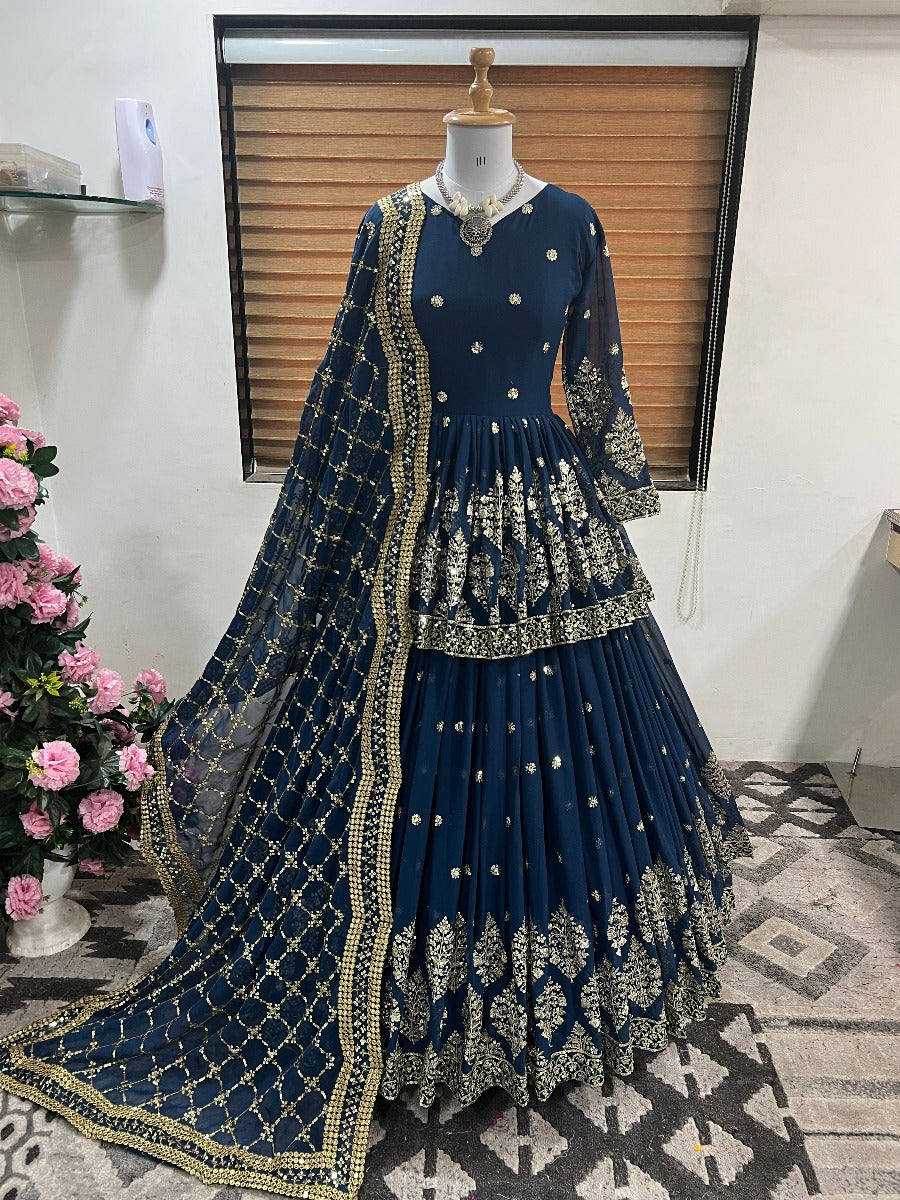 Launching New Designer Wedding Wear Look Faux Georgette Top-Lehenga & Dupatta Set.