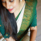 Pooja Special Lichi Silk Banarasi Saree With Green Kanjiwaram Figure.