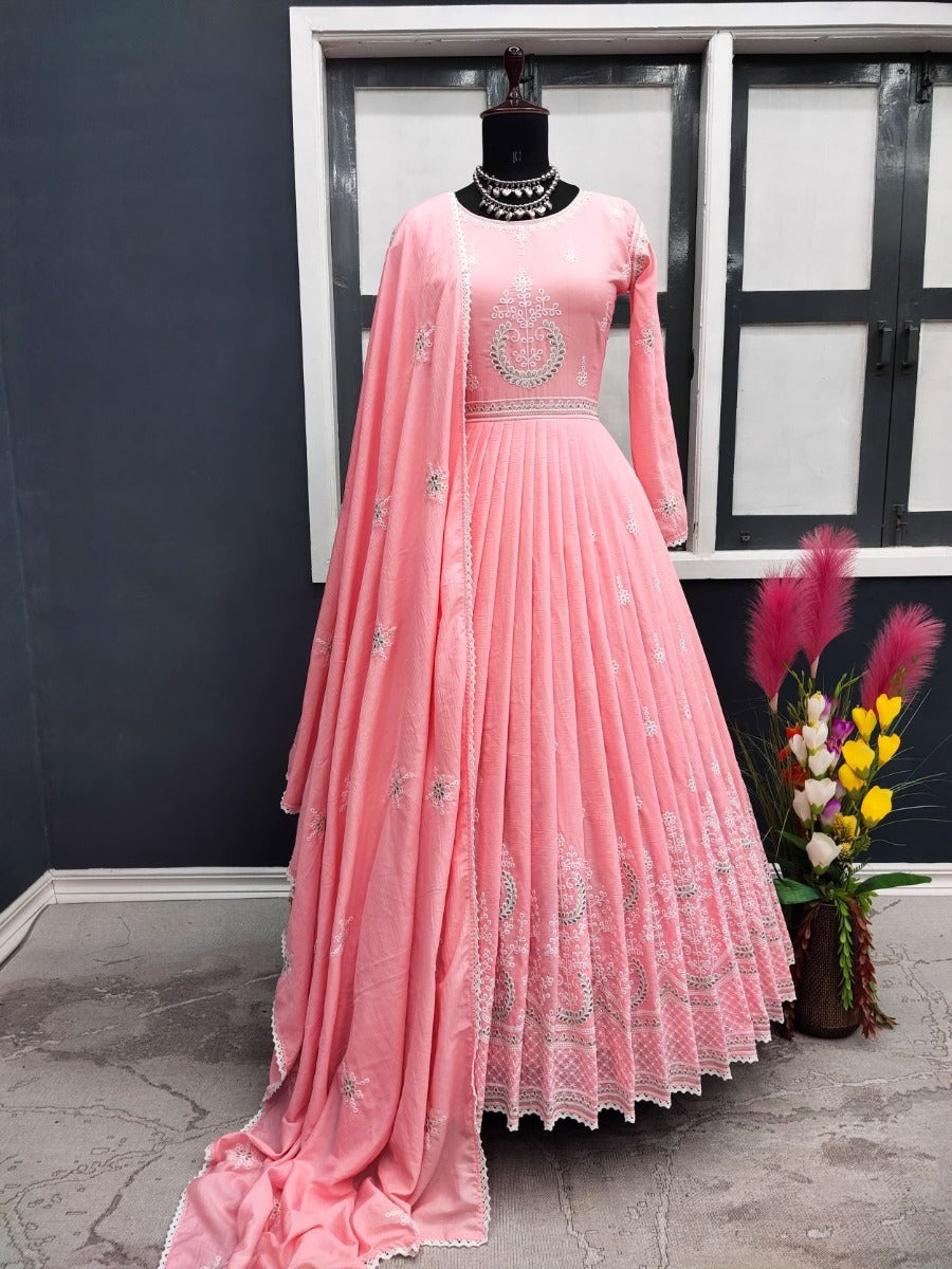 Launching New Designer Party Wear Look AnarKali Gown With Dupatta & Bottom.