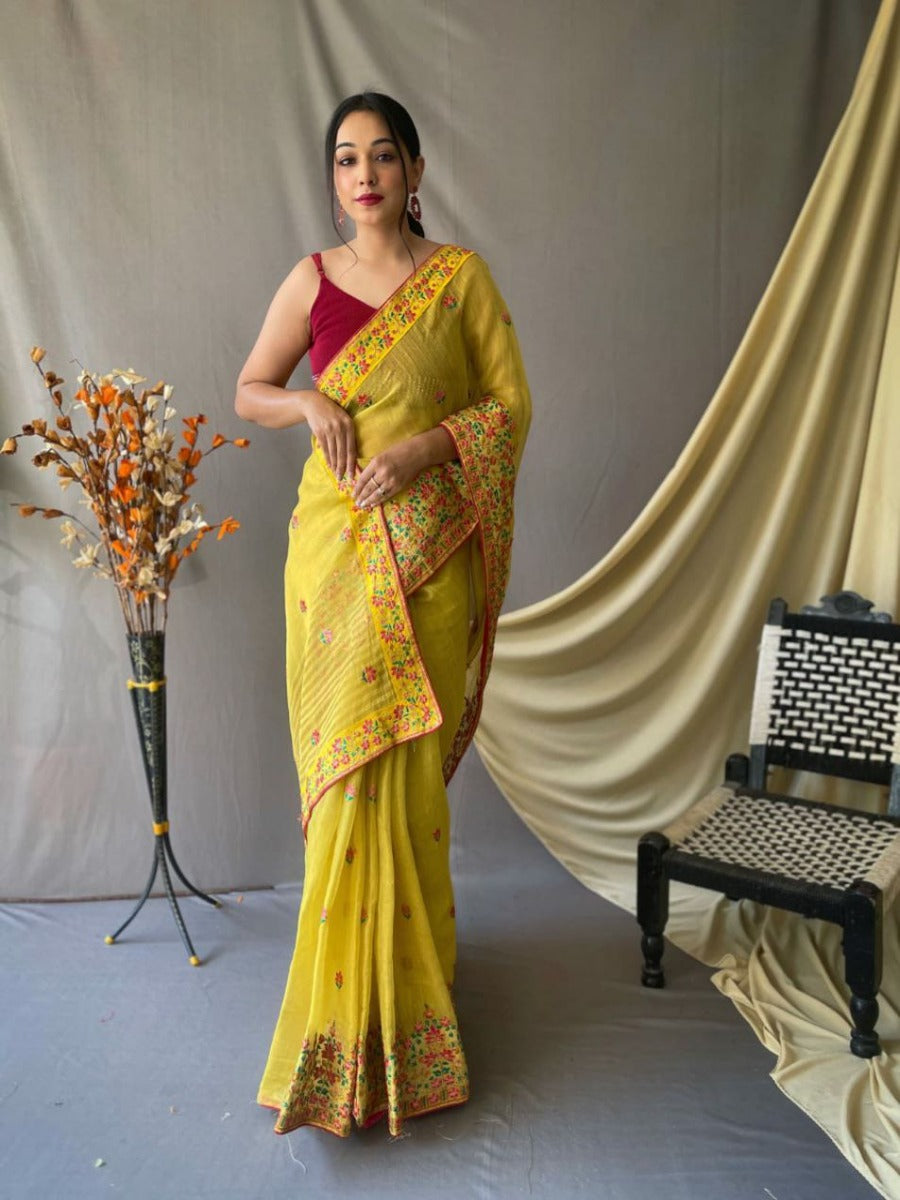 PURE TUSSAR SILK SAREE ALL OVER KASHMIRI WORK.