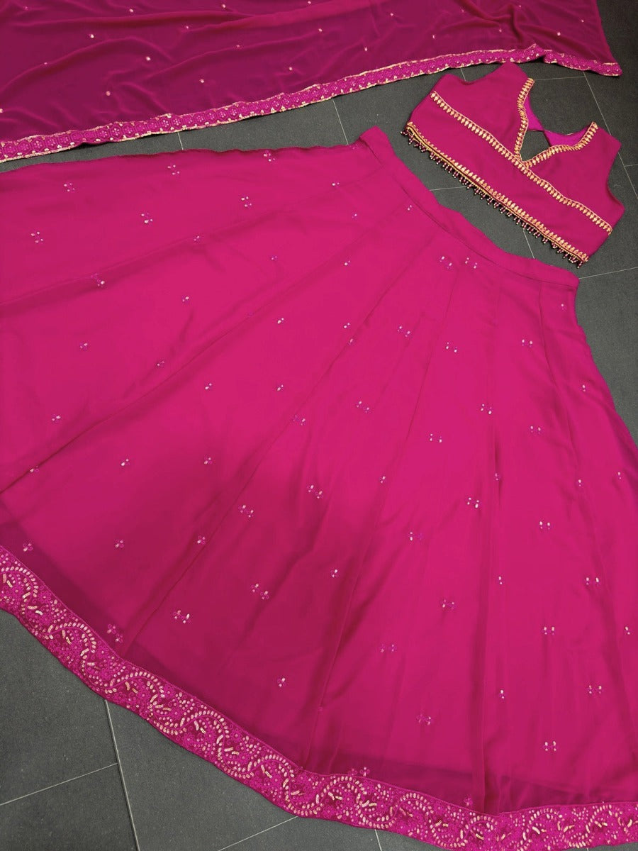 Presenting New Designer Wedding Pink Lehenga -Choli Collaction In Gorgette Embroidery Sequence Work.