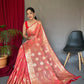 Banarasi Sea Green Woven Design Party Wear Saree In Pure Linen