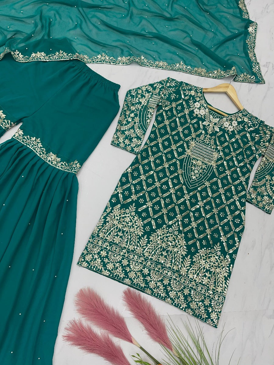 Launching New Designer Party Wear Look Top Plazzo & Dupatta Set.