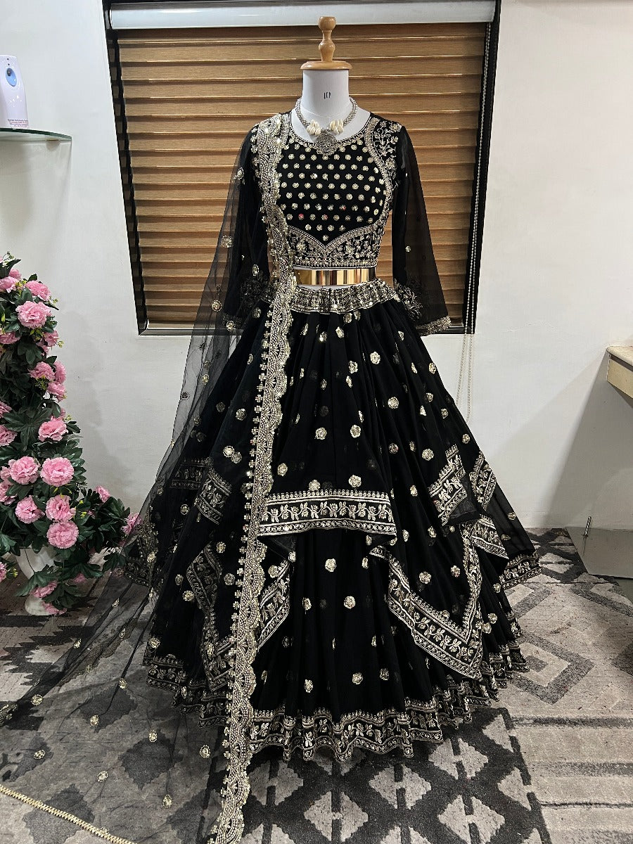 Presenting New Wedding Wear Collection Embroidery Sequence Work With Fancy Diamond Cut Flair Lehenga Choli With Dupatta.