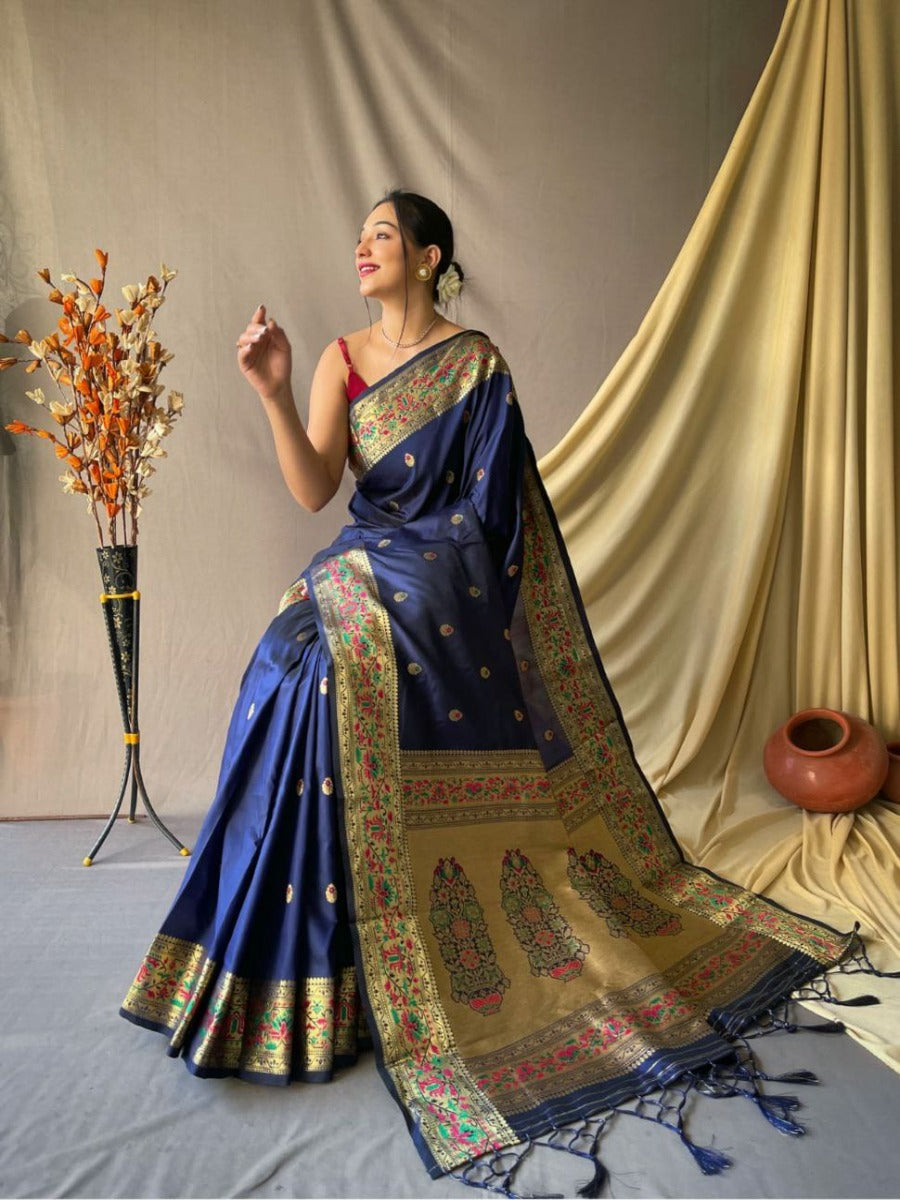 TRENDING PURE PAITHANI SILK SAREE WITH PAITHANI RICH WEAVED PALLU.