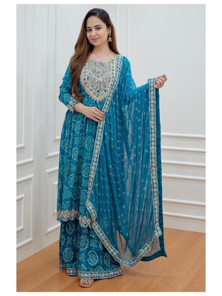 Launching New Designer Party Wear Look Embroidery Sequence Work Top Plazzo & Dupatta Set.