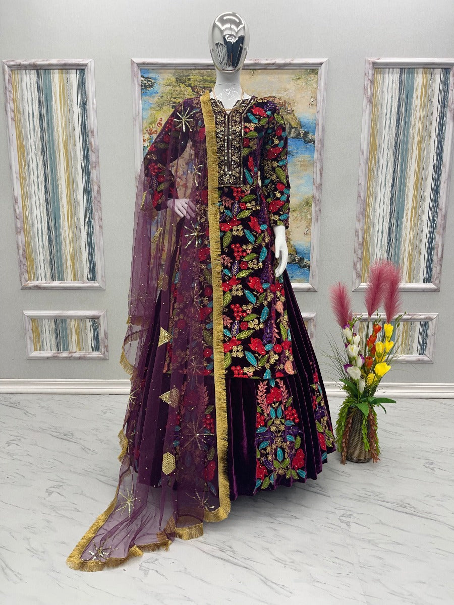 Launching New Designer Wedding Wear Look Velvet Top-Lehenga & Dupatta Set.