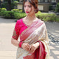 SPECIAL TRUSER WITH RANI COMBINATION PANEL FIGURES LICHI SILK BANARASI SAREE.