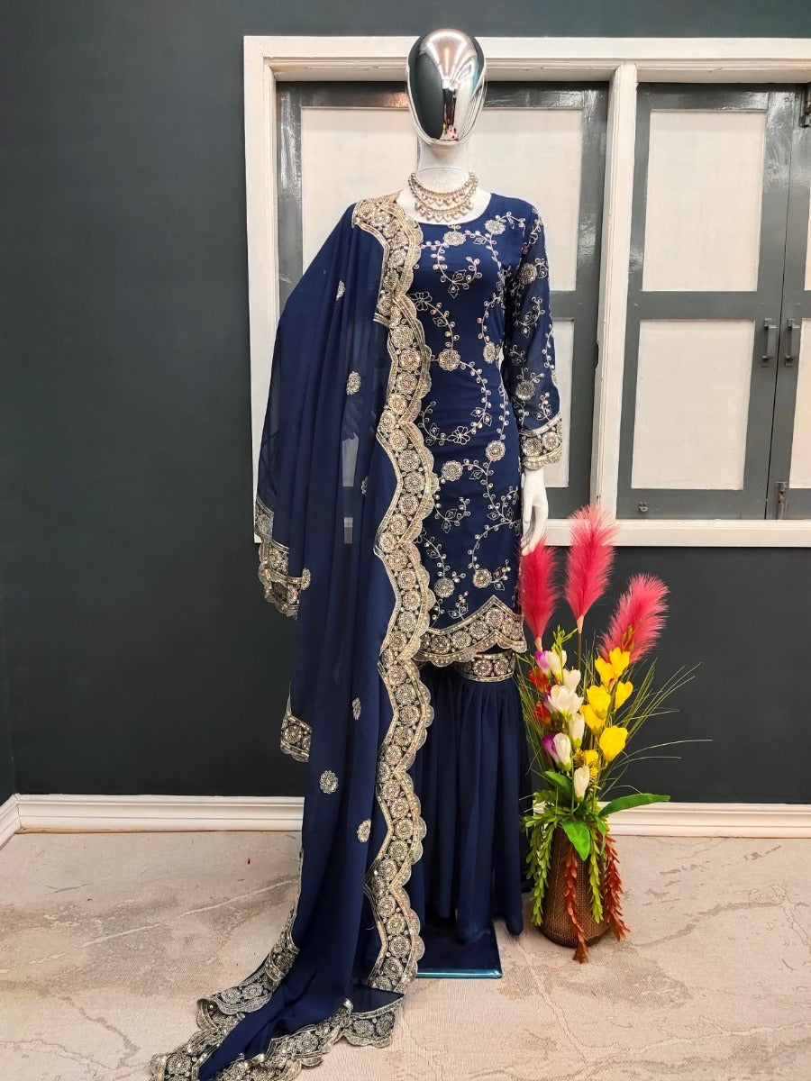 Launching New Đěsigner Party Wear Look Top Plazzo & Dupatta Set.