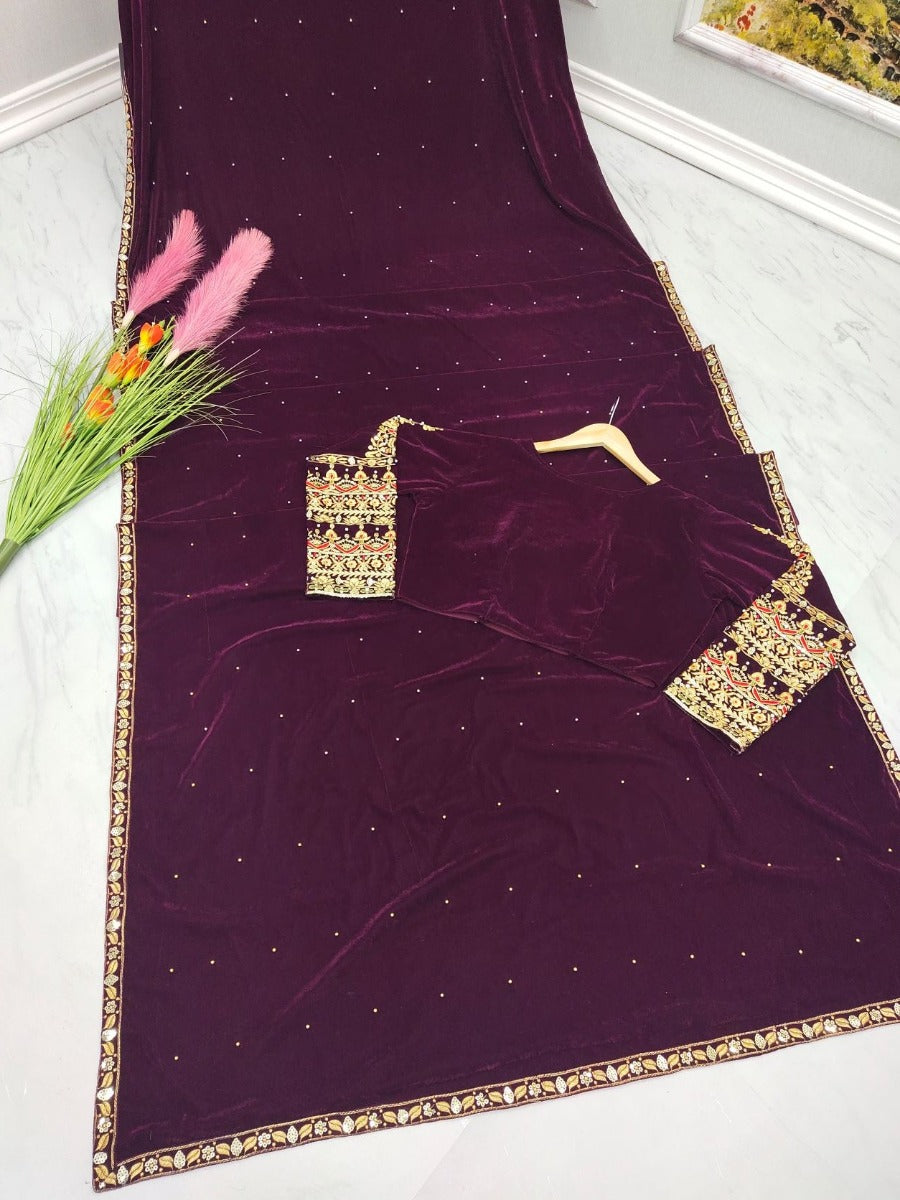 Presenting New Designer Heavy Pure Velvet Party Wear Saree Collaction.