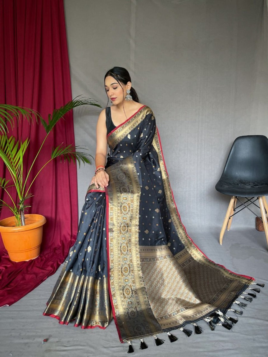 Presenting Pure Soft Silk Saree With Gold And Silver Meena Weaved Border.