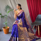 Pure soft silk kanchipuram saree with silver and gold zari weaved.