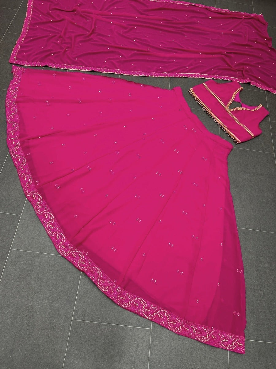 Presenting New Designer Wedding Pink Lehenga -Choli Collaction In Gorgette Embroidery Sequence Work.