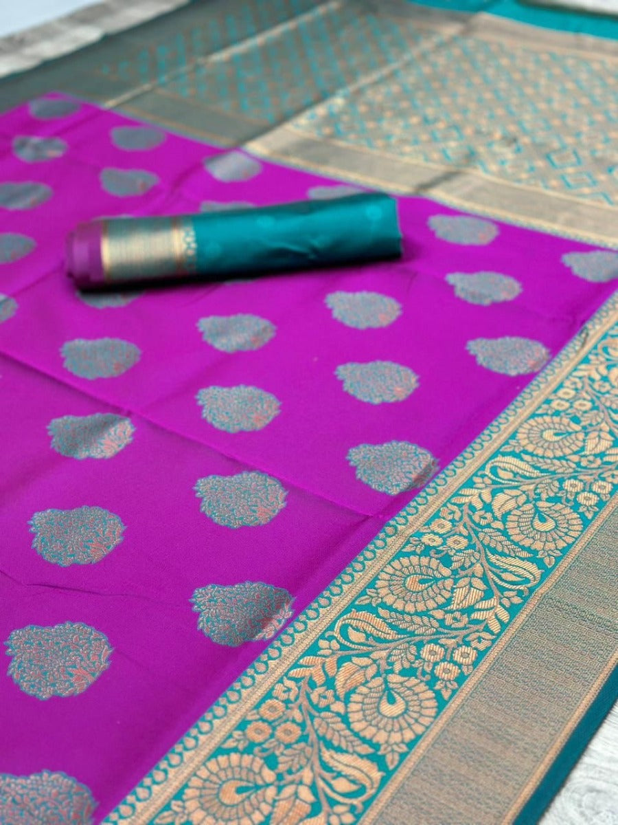 NEW LAUNCHING LICHI SILK BANARASI SAREE WITH COPPER WEAVING.