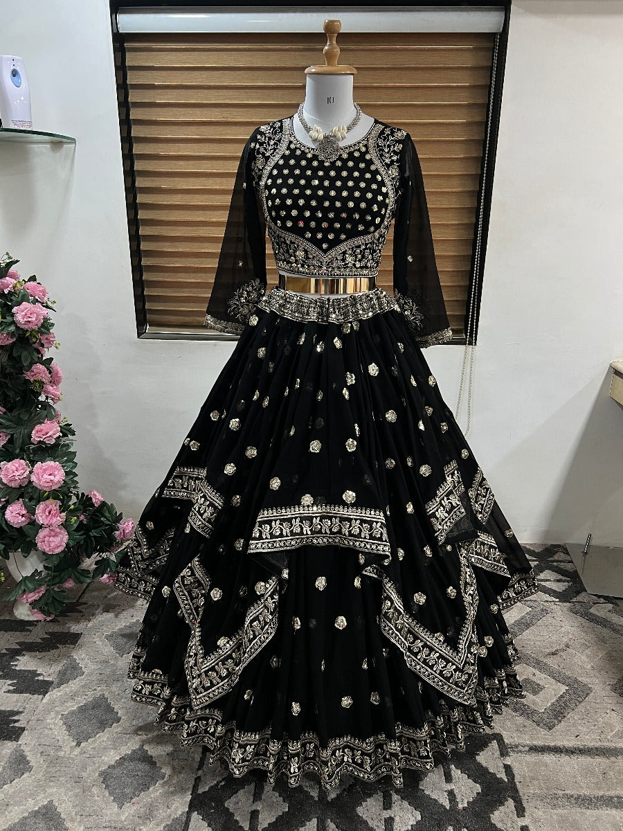 Presenting New Wedding Wear Collection Embroidery Sequence Work With Fancy Diamond Cut Flair Lehenga Choli With Dupatta.