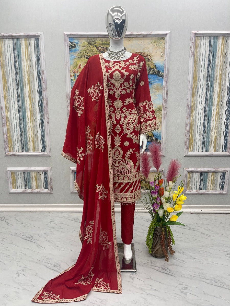 Launching New Designer Wedding Wear Look Fancy Kurti-Bottom & Dupatta Set.