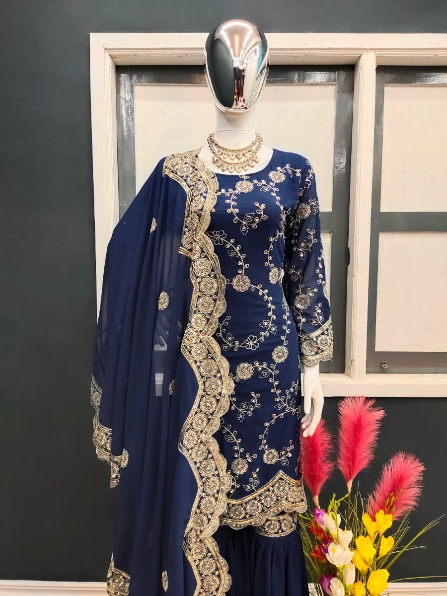 Launching New Đěsigner Party Wear Look Top Plazzo & Dupatta Set.