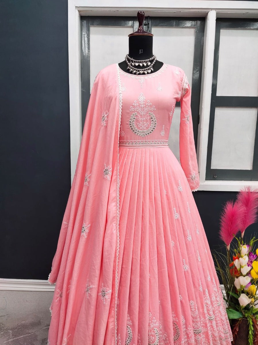 Launching New Designer Party Wear Look AnarKali Gown With Dupatta & Bottom.