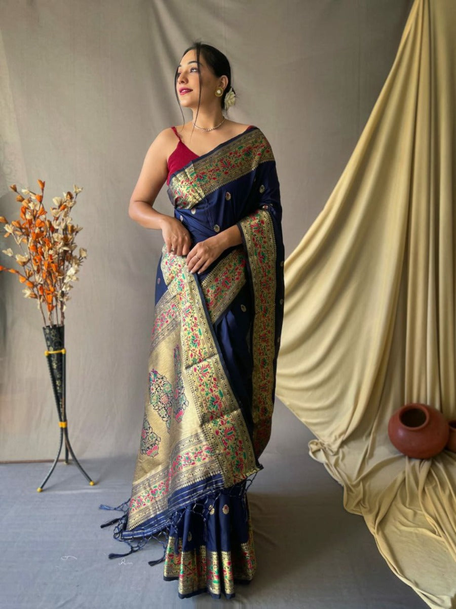 TRENDING PURE PAITHANI SILK SAREE WITH PAITHANI RICH WEAVED PALLU.