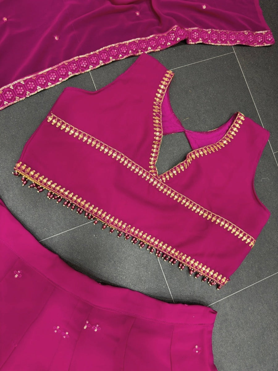 Presenting New Designer Wedding Pink Lehenga -Choli Collaction In Gorgette Embroidery Sequence Work.