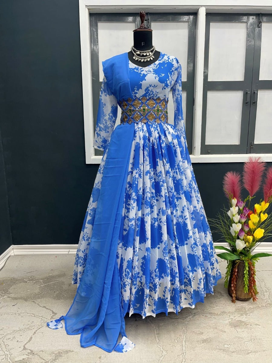 Party Wear Gown, Dupatta with Belt