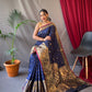 Pure soft silk kanchipuram saree with silver and gold zari weaved.