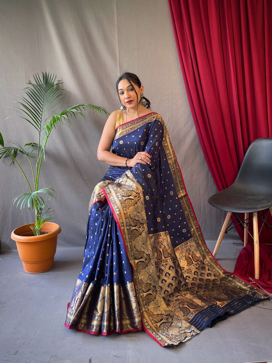 Pure soft silk kanchipuram saree with silver and gold zari weaved.