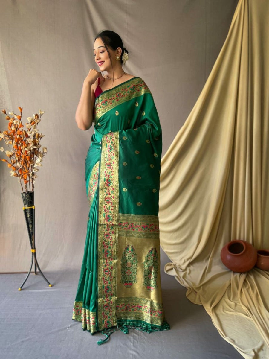 TRENDING PURE PAITHANI SILK SAREE WITH PAITHANI RICH WEAVED PALLU.