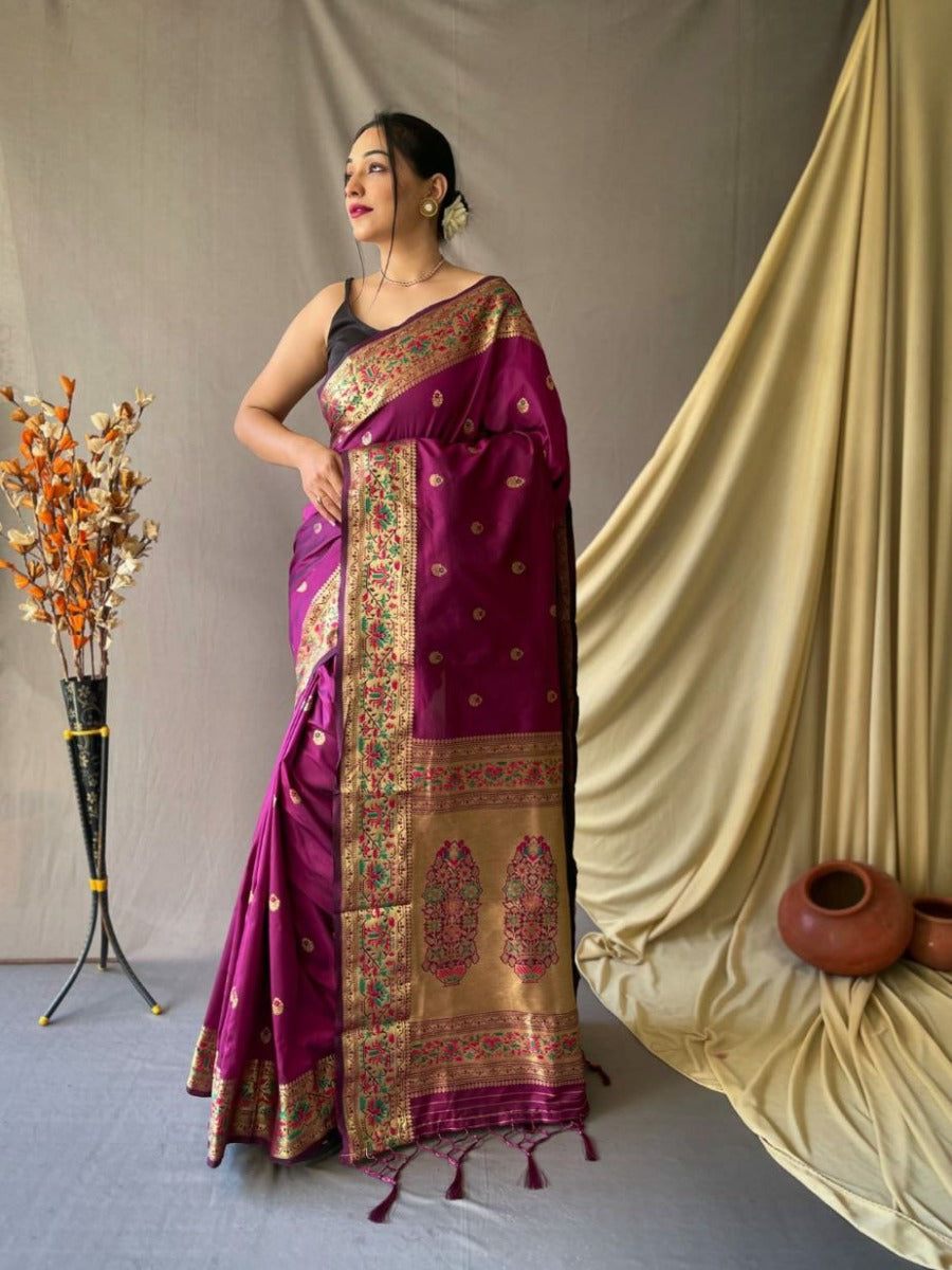 TRENDING PURE PAITHANI SILK SAREE WITH PAITHANI RICH WEAVED PALLU.