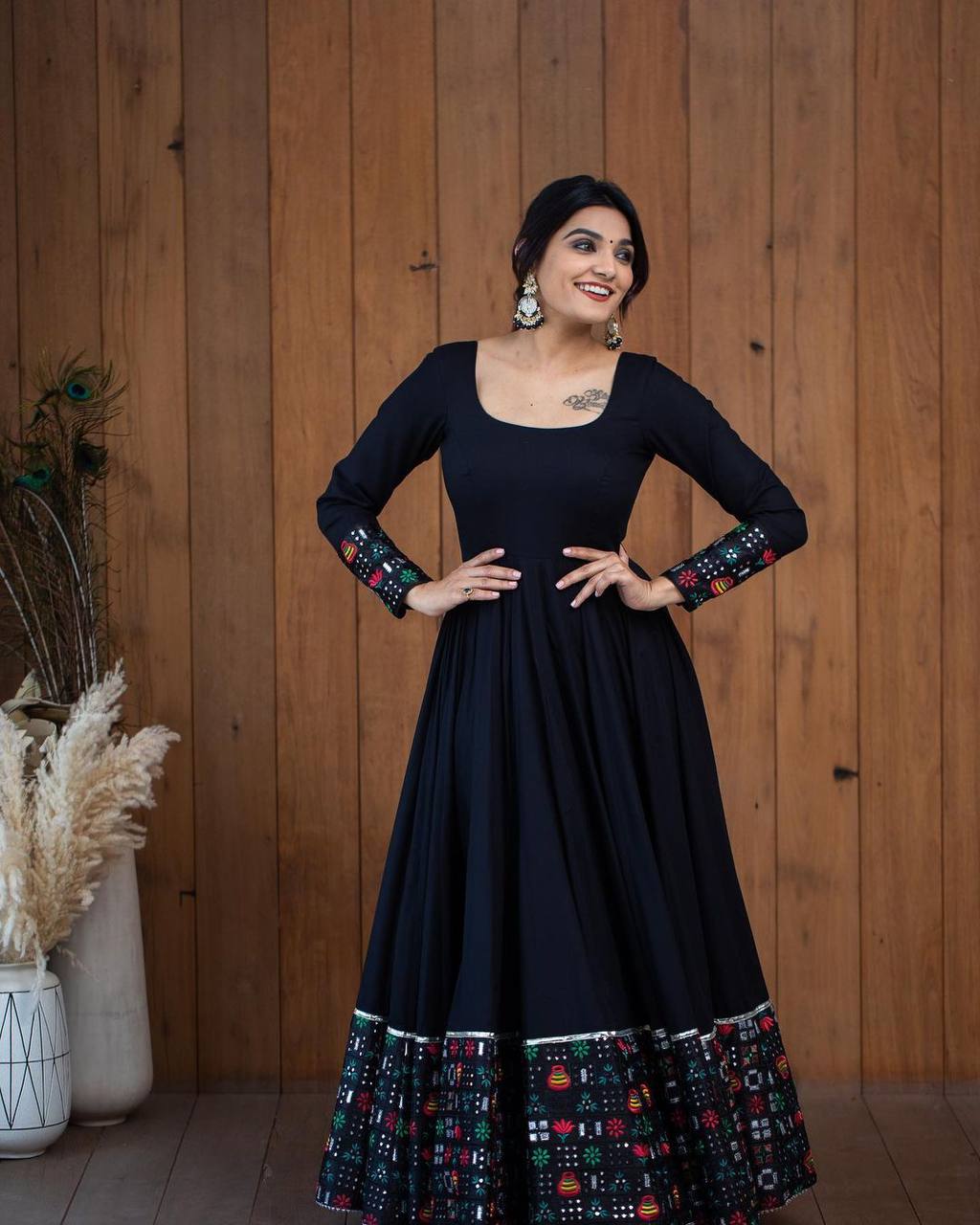 Black Color Beautiful Work Border Gown