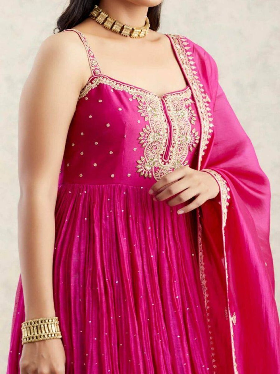 Pink Embroidery Sequence and Moti Work Gown With Sharara