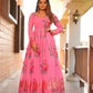 Pink Color Floral Printed Embroidery Work Gown
