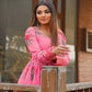 Pink Color Floral Printed Embroidery Work Gown