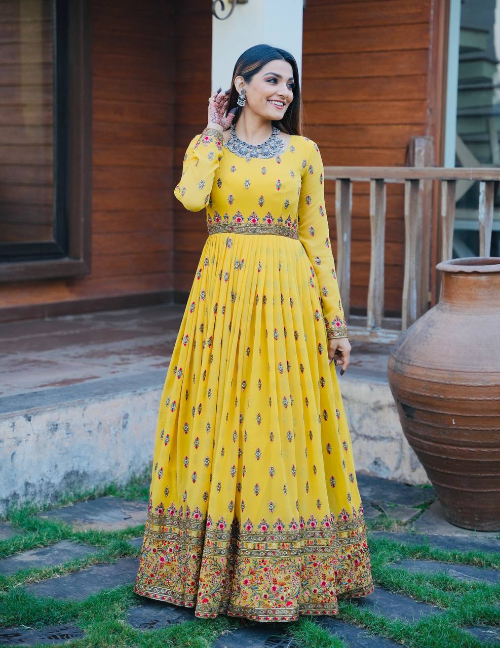 Launching Yellow Party Wear Look Heavy Georgette With Sequence Embroidery Work Gown