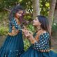 Trending Mom & Daughter Blue Embroidered Work Gown